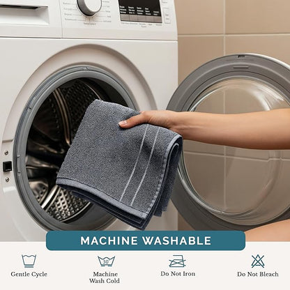 Casa Platino Wash Cloths Set of 6 - Spa & Salon Quality - 100% Ring Spun Cotton Face Towels - Soft & Ultra Absorbent Washcloths for Body, Beauty, Home, Gym - Fingertip Towels - 13"x13", Cool Grey