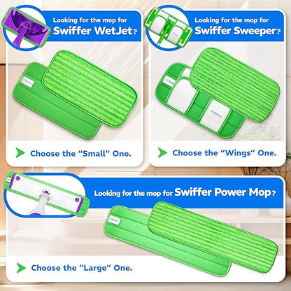 2 Pack Reusable Microfiber Mop Pads, Compatible with Swiffer Wet Jet, Machine Washable Cloths, Refills for All Floor Cleaning, Wet Dry - 10"- 12"
