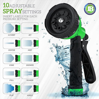 J&B XpandaHose 75ft Expandable Garden Hose with Holder - Heavy Duty Superior Strength 3750D - 4 -Layer Latex Core - Extra Strong Brass Connectors and 10 Spray Nozzle w/Storage Bag (Green 75)