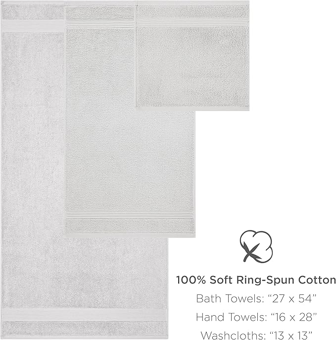 Arkwright Bath Towels Set of 6 - Super Soft 100% Cotton, 600 GSM Quick Dry & Absorbent, Luxury Bathroom Essentials with 2 Shower Towels, 2 Hand Towels and 2 Washcloths, Alabaster Ivory