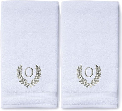 Decorative and Monogrammed Hand Towels for Bathroom Kitchen Makeup | Personalized Gift for Wedding-Bridal | Roman Font Custom Luxury Turkish Towel | Spa Collection, Oversized, 16 X 30 Inch, Set of 2