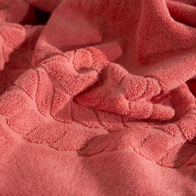 BAGNO MILANO Organic Turkish Cotton Bath Towels, Luxury Jacquard Collection, Certified Organic Highly Absorbent, Soft-Plush Towel Set (Coral Red, 4 Pcs Hand Towel Set)