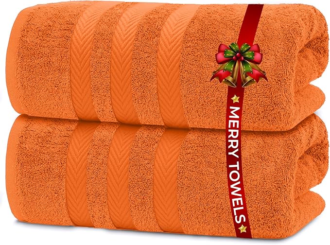 RIVERSIDE Pack of 2 Extra Large Bath Sheets 35 x 70 Inches - 100% Ring Spun Cotton Hotel Quality Oversized Bath Towels - Super Soft, Highly Absorbent & Quicker to Dry - Orange