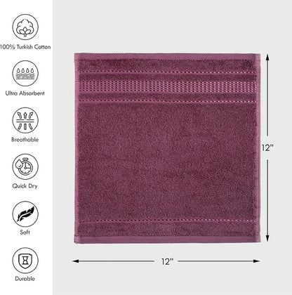 Melissa Linen, 100% Cotton Washcloths for Bathroom, 4-Piece 12x12 in Wash Cloth Set, Turkish Small Hand Towels, Soft Rags for Face and Body, (Dark Reddish Purple Washcloths)