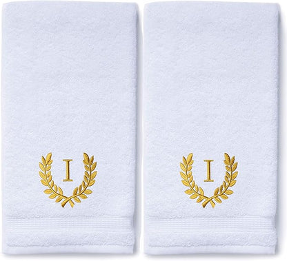 Decorative and Monogrammed Hand Towels for Bathroom Kitchen Makeup | Personalized Gift for Wedding-Bridal | Roman Font Custom Luxury Turkish Towel | Spa Collection, Oversized, 16 X 30 Inch, Set of 2