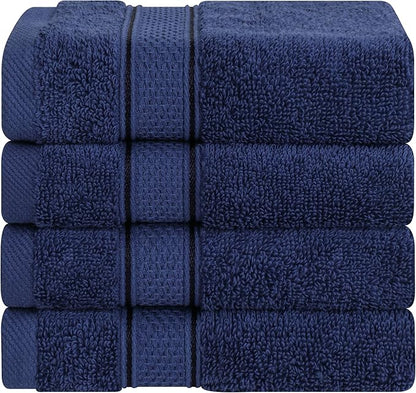 American Soft Linen Salem Washcloth Sets, 4 Piece Luxury 600 GSM 100% Cotton Washcloths for Bathroom, 13x13 inches Washrags Premium Quality Hand Face Towels, Navy Blue