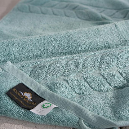 BAGNO MILANO Organic Turkish Cotton Bath Towels, Luxury Jacquard Collection, Certified Organic Highly Absorbent, Soft-Plush Towel Set (Mint, 6 Pcs Towel Set)