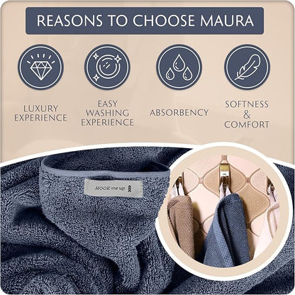 MAURA Basics Bath Towel Sets for Bathroom with Hanging Hook Loops. 2 Bath Towels, 2 Hand Towels, 2 Washcloths, Soft, Durable, Long Lasting and Absorbent Towels Set, Denim Blue