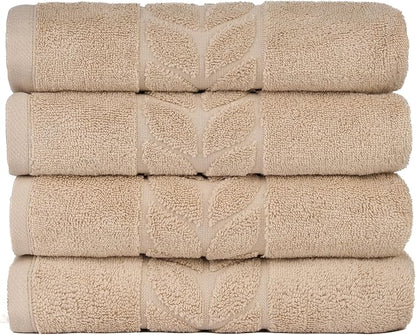 BAGNO MILANO Organic Turkish Cotton Bath Towels, Luxury Jacquard Collection, Certified Organic Highly Absorbent, Soft-Plush Towel Set (Latte, 4 Pcs Hand Towel Set)
