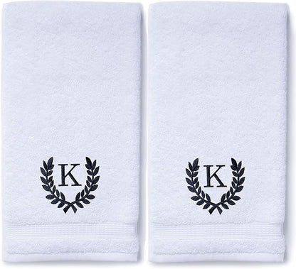 Decorative and Monogrammed Hand Towels for Bathroom Kitchen Makeup | Personalized Gift for Wedding-Bridal | Roman Font Custom Luxury Turkish Towel | Spa Collection, Oversized, 16 X 30 Inch, Set of 2