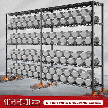 REIBII 73''W Shelf, Storage Shelves Load 1650 LBS Metal Shelving 5-Tier Wire Shelving Unit, Adjustable Heavy Duty Metal Shelves Wire Shelf for Pantry Kitchen Industrial Garage, 17.7"D x 73"W x 71"H