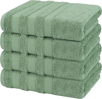 American Soft Linen Salem 100% Cotton Turkish 4 Piece Bath Towels for Bathroom, 600 GSM Soft Absorbent Quick Dry Bath Towel Set, Sage Green