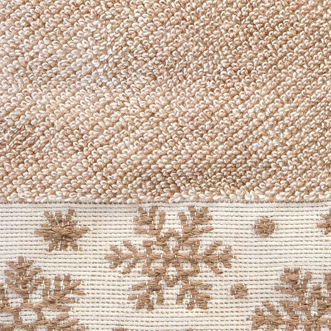 SKL Home Christmas/Winter Heather Snowflake 100% Cotton Premium 2-Piece Hand Towel Set, 500 GSM, Soft & Absorbent Jacquard, Decorative for Bath/Kitchen/Bar, Tan