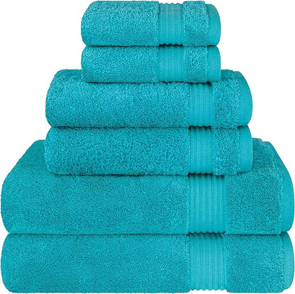 Cotton Paradise 6 Piece Towel Set 100% Cotton Soft Absorbent Turkish Towels for Bathroom 2 Bath Towels 2 Hand Towels 2 Washcloths, Aqua Blue Towel Set