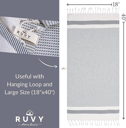 Ruvy Home Basics Turkish Hand Towels for Bathroom Set of 2 | 18"x40", Cotton | Decorative Towel for Bathroom, Kitchen, Dishcloth, Tea, Yoga, Face, Gym - Light Grey
