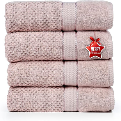 Ample Decor 100% Cotton Soft Pink Bath Towel for Bathroom Set of 4 Popcorn Textured - Super Soft, Quick-Dry, Highly Absorbent, Lightweight, Machine Washable - Mulaayam Collection - 30 X 54 Inch