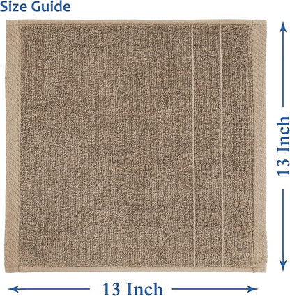 Casa Platino Washcloths 24 Pack - Spa & Salon Quality - 100% Ring Spun Mercerized Cotton Face Towels - Very Soft & Absorbent Wash Cloths for Body, Beauty, Home, Gym - Fingertip Towels - 13"x13", Taupe