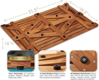 Designer Teak Shower Mat Large 31.5 X 19.5 Naturally Water-Resistant with Teak Oil Finish for Bathroom, Bath, Pool, Spa, Boat, Sauna, Patio, RV, Front Door from Our Diamond Collection