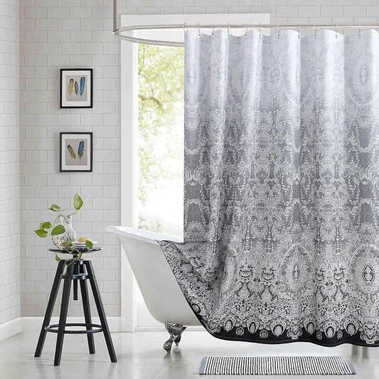Chantilly Lace Shower Curtain - Heavyweight Polyester, Black to White Ombre Design, 72" W x 72" H