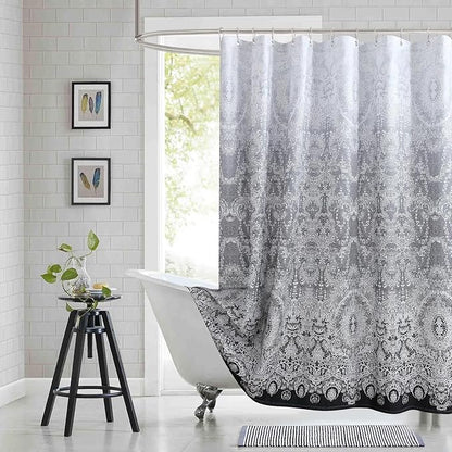 78 Inch Long Shower Curtain - Chantilly Lace Design, Heavyweight Polyester, Black to White Ombre, 72" W x 78" H