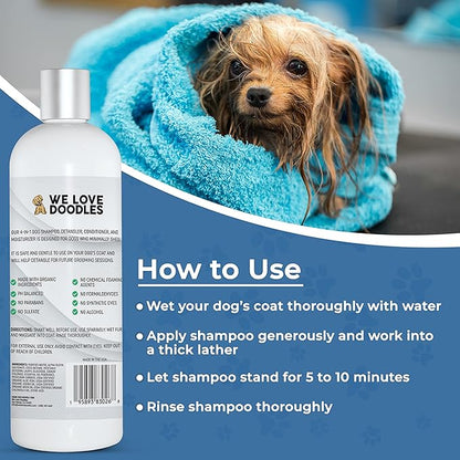 We Love Doodles Pet Rubber Bath Brush and Dog Shampoo (Bundle) - For Shower Scrubbing & Soothing Massage and Organic Dog Shampoo, Conditioner & Detangler - Made in the USA