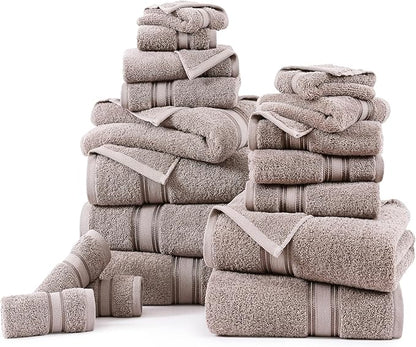 LANE LINEN Luxury 100% Cotton Towels Set 18 – Zero Twist, 6 Bath Towels, 6 Hand Towel & 6 Washcloths, Stays Plush After Washes, Ideal for Spa, Hotel & Family Bathrooms, Highly Absorbent – Platinum