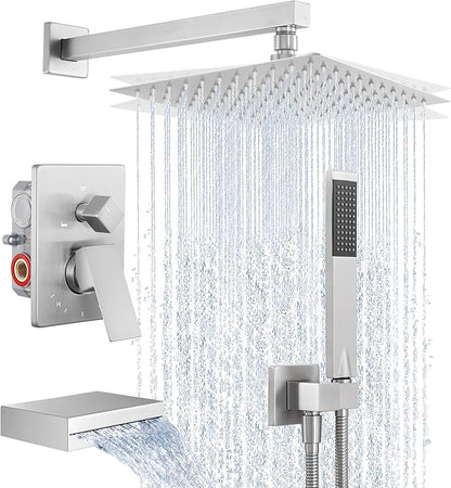 KES Bathtub Shower Faucet Set with Waterfall Tub Spout Shower System 3-Function Shower Faucets Sets Complete with 10 Inch Rain Shower Head, XB6305F18-BN