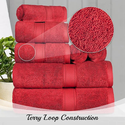 Superior Egyptian Cotton Pile Bath Sheet Set of 2, Ultra Soft Luxury Towels, Thick Plush Essentials, Absorbent Heavyweight, Guest Bath, Hotel, Spa, Home Bathroom, Shower Basics, Red