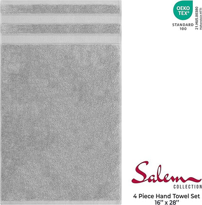 American Soft Linen Salem 100% Cotton Turkish 4 Piece Hand Towels for Bathroom, 600 GSM Soft Absorbent Quickdry Hand Face Towel Set, Cool Grey