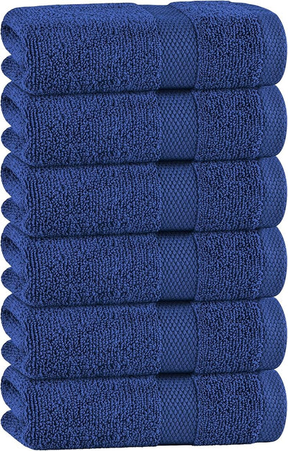 White Classic Navy Hand Towels for Bathroom [6 Pack] Cotton Hand Towel Bulk for Gym, Kitchen and Spa, 16x27 Inches Soft Highly Absorbent Quick Dry Terry Salon Towels