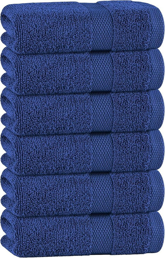 White Classic Navy Hand Towels for Bathroom [6 Pack] Cotton Hand Towel Bulk for Gym, Kitchen and Spa, 16x27 Inches Soft Highly Absorbent Quick Dry Terry Salon Towels