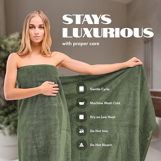 White Classic Luxury Soft Bath Sheet Towels - 650 GSM Cotton Luxury Bath Towels Extra Large 35x70 | Highly Absorbent and Quick Dry | Hotel Quality Extra Large Bath Towels Oversized, Dark Green, 2 Pack