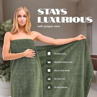 White Classic Luxury Soft Bath Sheet Towels - 650 GSM Cotton Luxury Bath Towels Extra Large 35x70 | Highly Absorbent and Quick Dry | Hotel Quality Extra Large Bath Towels Oversized, Dark Green, 2 Pack