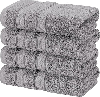 American Soft Linen Salem 100% Cotton Turkish 4 Piece Hand Towels for Bathroom, 600 GSM Soft Absorbent Quickdry Hand Face Towel Set, Cool Grey