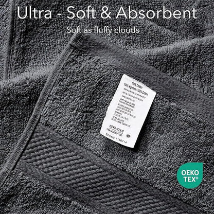 Cloudura Luxury Bath Towels-100% Cotton | Quick Dry | Lightweight | Thick I Good for Spa,Gym & Hotel Quality,(27'x54')-Soft & Absorbent (Charcoal Grey, Set of 4)