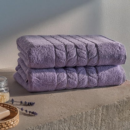 BAGNO MILANO Organic Turkish Cotton Bath Towels, Luxury Jacquard Collection, Certified Organic Highly Absorbent, Soft-Plush Towel Set (Lilac, 2 Pcs Bath Towel Set)