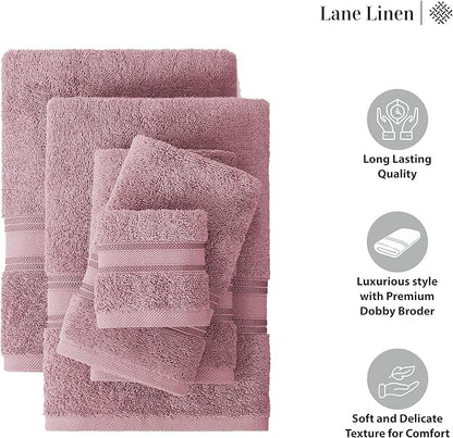 LANE LINEN Bathroom Towels Set of 12 – Zero Twist, 100% Cotton, 4 Bath, 4 Handtowel & 4 Washcloths, Luxury Hotel Design, Perfect for Salon & Guests, Machine Washable – Wishful Mauve