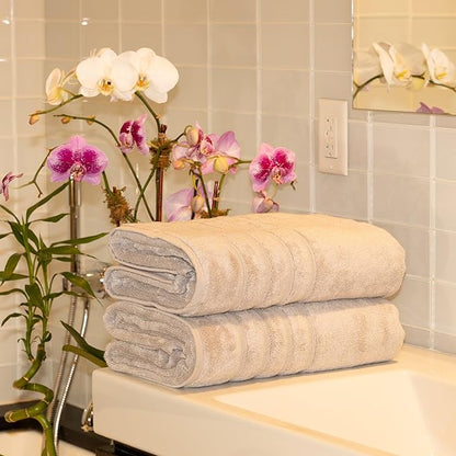 Mosobam Luxury Turkish 12pc XL Towel Set 35X70 16X30 13X13 Light Grey (Gray) 700 GSM Bamboo Viscose & Aegean Turkish Combed Cotton