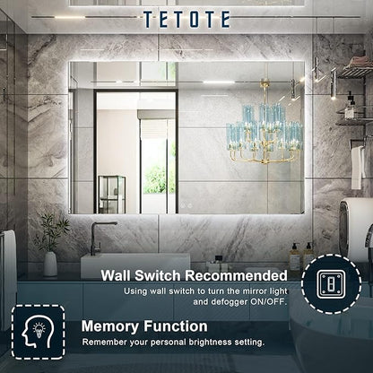 TETOTE 55 x 36 Inch LED Mirror Bathroom Backlit,Anti Fog,Dimmable,Vanity Lighted Mirror,(Horizontal/Vertical)