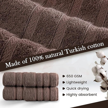 HALLEY Turkish 4 Pack Premium Hand Towels (4 Pieces) 650 GSM Highly Absorbent Super Soft 100% Cotton - 4 Hand Towels (Brown)