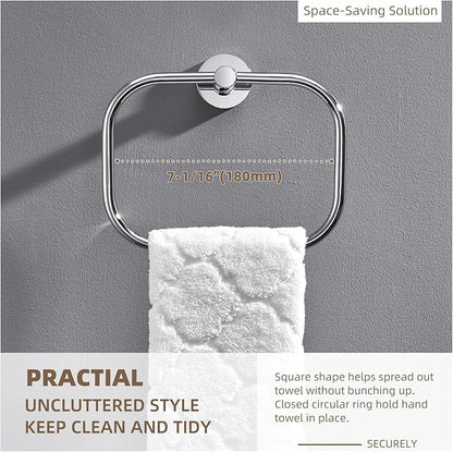 Angle Simple Swivel Towel Ring Chrome, Stainless Steel Hand Towel Rack for Bathroom Wall, Square Holder for Washcloth