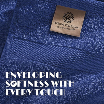 White Classic Navy Washcloths Set for Body and Face Towel, Cotton Wash Cloths Bulk 12 Pack, Spa Fingertip Wash Clothes 12x12 Inch, Soft Absorbent Gym Towels