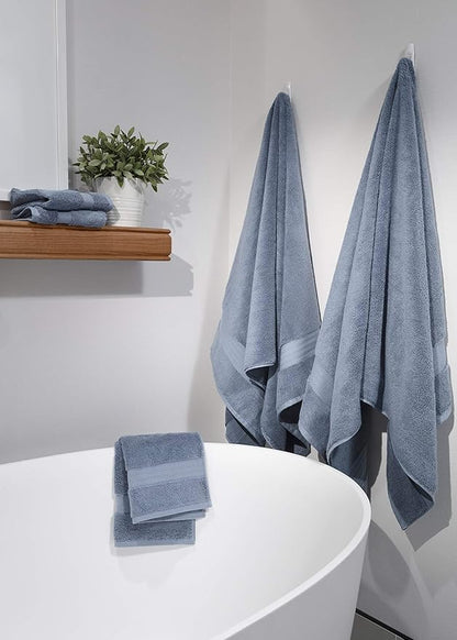 100% Organic Cotton Bath Towel Set | Bathroom Luxury Towel Set of 6 | GOTS Certified | Hotel Premium Towels | 700 GSM | 2 Bath Towel 30 x 56 | 2 Hand Towel 16 x 30 | 2 Wash Cloth 13 x 13 | Dark Blue