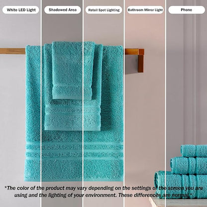 Hawmam Linen Teal Turquoise 6 Piece Bath Towels Set for Bathroom Original Turkish Cotton Soft, Absorbent and Premium 2 Bath Towels, 2 Hand Towels, 2 Washcloths