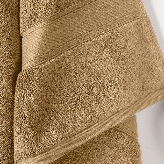 Superior Egyptian Cotton Pile Bath Towel Set of 2, Ultra Soft Luxury Towels, Thick Plush Essentials, Absorbent Heavyweight, Guest Bath, Hotel, Spa, Home Bathroom, Shower Basics, Toast