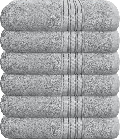 BOUTIQUO Ultra Soft Cotton 6 -Piece Hand Towel Set 16x24 Inch, Ideal for use in Bathroom, Kitchen, Gym, Spa & General Cleaning, Compact & Lightweight Multi Purpose Hand Towels - Light Grey