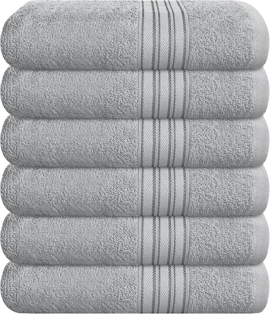 BOUTIQUO Ultra Soft Cotton 6 -Piece Hand Towel Set 16x24 Inch, Ideal for use in Bathroom, Kitchen, Gym, Spa & General Cleaning, Compact & Lightweight Multi Purpose Hand Towels - Light Grey