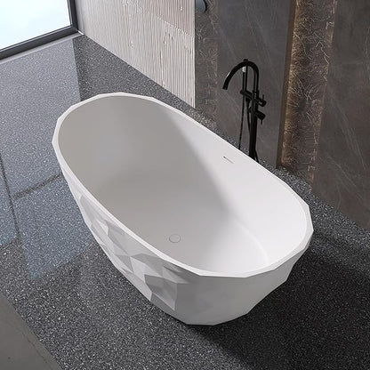 64'' Stone Resin Solid Surface Freestanding Bathtub, Modern Elegant Design Soaking Stand Alone Tub, Diamond Pattern Matte White, Drain and Overflow Included 019-1630