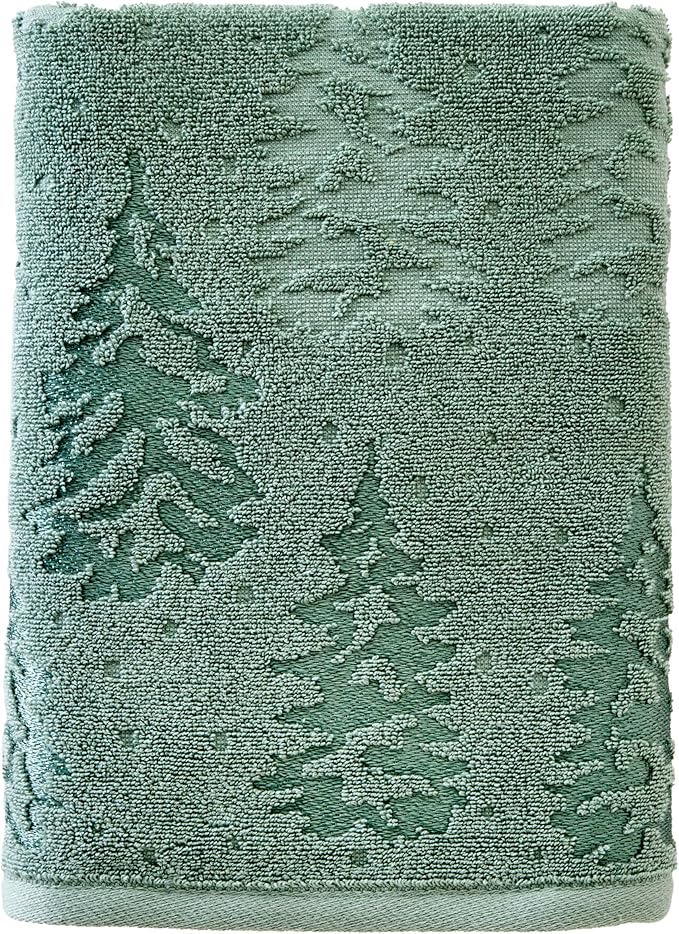 SKL Home Fall/Christmas/Winter Wispy Trees Premium Cotton Blend Bath Towel, 500 GSM, Soft & Absorbent Jacquard, Sage