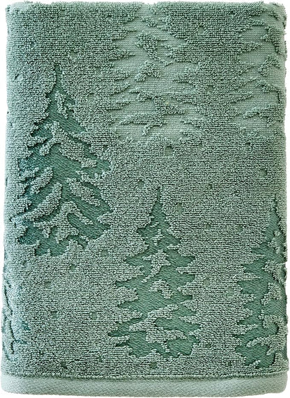 SKL Home Fall/Christmas/Winter Wispy Trees Premium Cotton Blend Bath Towel, 500 GSM, Soft & Absorbent Jacquard, Sage